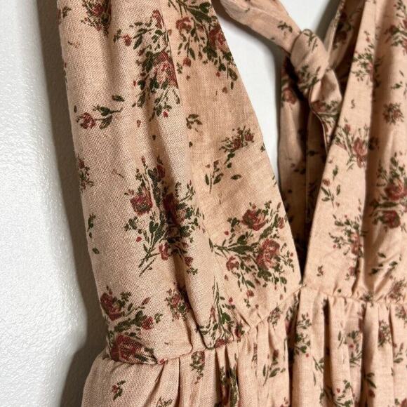 House of Harlow 1960 XS Floral Linen Maxi Dress TieStrap Tiered Cottagecore Boho - Picture 3 of 10